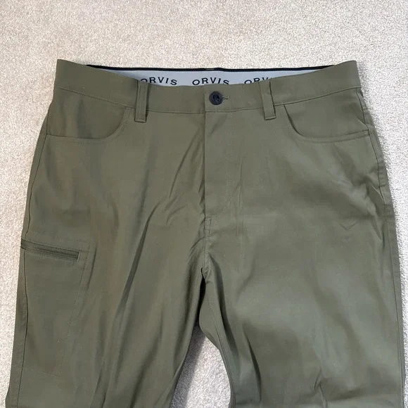Orvis Tech Trek Pants 38x30 Olive Green Hiking Fishing Water Repellent Stretch - Picture 10 of 11